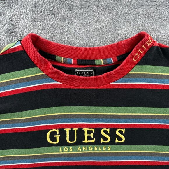 GUESS Los Angeles Striped Tee Men Medium Multi Color Striped Vintage Retro Y2K - Picture 3 of 7